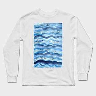 Whimsical Fish Pattern in Watercolor and Ink Long Sleeve T-Shirt